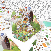 LABON 2.5D Ästhetisches PET-Landschafts-Sticker-Set 3D Miniatur-Raumdekor für Journaling Outdoor-Bibliothek-Thema Scrapbooking-Aufkleber