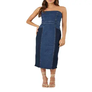 Фабричное женское лоскутное джинсовое платье, высококачественное длинное облегающее платье без рукавов, элегантное джинсовое платье для дам