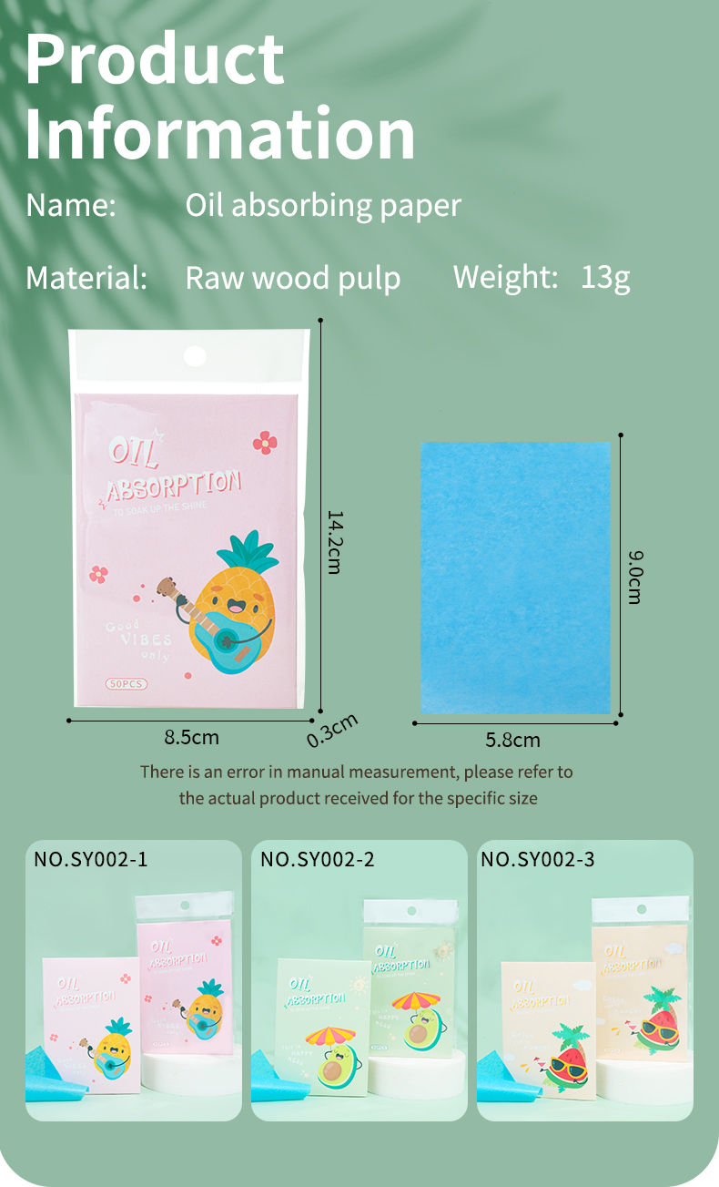 50pcs Portable Custom Logo Pocket Oil Blotting Paper Oil Absorbing Facial Clean Refreshing Face Oil Absorbing Paper Sheet SY002