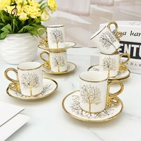 Service à Thé et Soucoupes en Céramique de Luxe Personnalisé pour Café, Restaurant, Mariage, 12 Pièces, Tasses à Café Espresso, Lot de 6