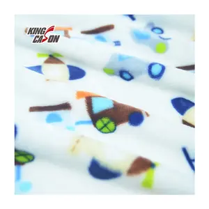 KINGCASON Wholesale 100% polyester two side brushed cartoon car printed Flannel Fleece Fabric For Kids Blanket Home Textile