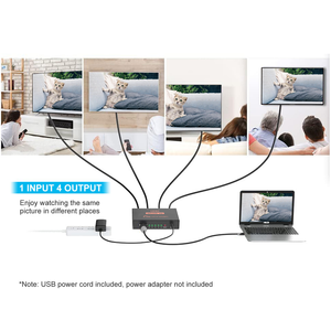 Divisor de Video HDMI V1.4b de 1 Entrada y 4 Salidas con Adaptador de Corriente, Duplica la Pantalla del Monitor, Compatible con Ultra HD 1080P <span class=keywords><strong>4K</strong></span> 30Hz 3D - Product Image 5