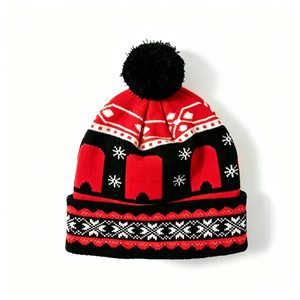 Geometric Design Knit Beanie Pom Pom <b>Winter</b> <b>Cap</b> Unisex - Product Image 1