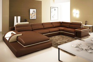 Juego de sofá reposacabezas en forma de U de cuero genuino de último diseño para el hogar, sala de estar, cómoda esponja de tapicería para apartamentos - Product Image 5