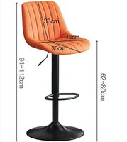 Tabouret de bar pivotant et réglable en hauteur, style nordique moderne, avec dossier, en cuir de luxe, pour comptoir de cuisine, couleur orange