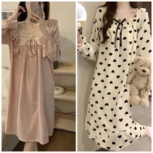 Vestito da Donna Autunnale Best-seller, Morbido e Traspirante con Fiocco Decorativo, <span class=keywords><strong>Taglie</strong></span> Forti, Pigiama Carino da Donna, Abbigliamento Casual per Casa - Product Image 4