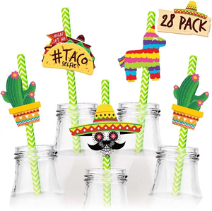 Juego de 28 Pajitas de Papel para Fiesta, Decoraciones para el Cinco de Mayo, Artículos de Mesa con Temática Mexicana para Fiesta - Product Image 1