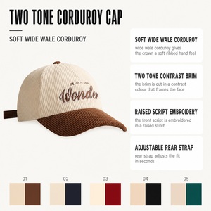 Venta al por Mayor y Personalización de Fábrica: Gorras de Béisbol de Pana de Dos Tonos con Visera en Contraste, Cierre a Presión, Transpirables y Ligeras - Product Image 2