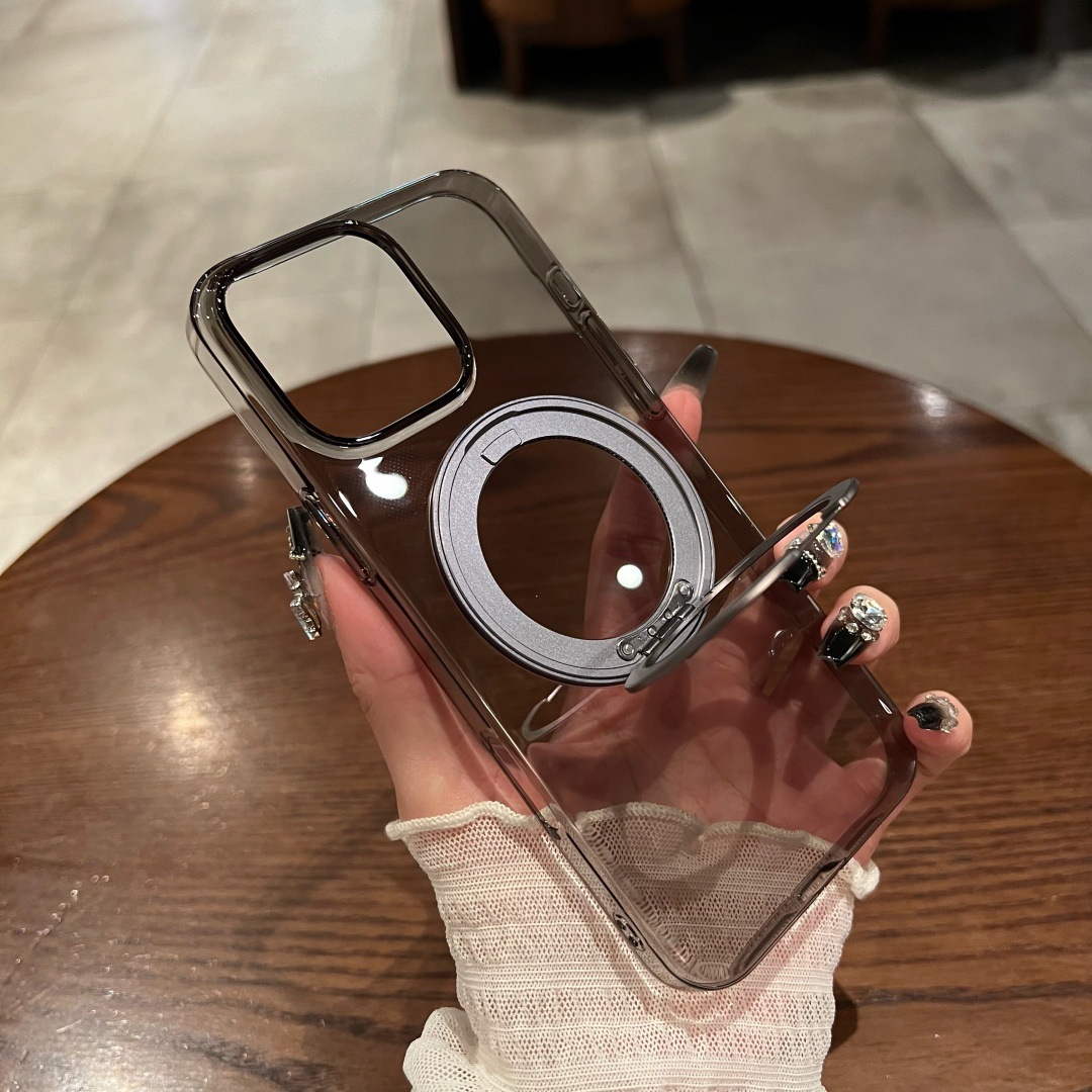 Coque noire transparente avec support rotatif à 360° - Grand trou