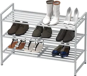 Hot Selling Eenvoudige Grote Capaciteit Eenvoudige Installatie 3-Tier Stapelbare Schoenen Rek Organizer Plank