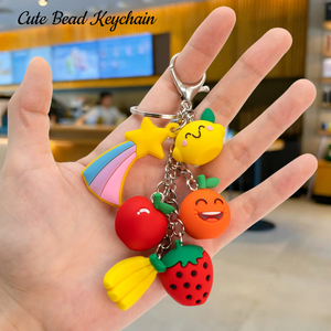 Rainbow Fruit Theme Fashion Rainbow Strawberry Fruit Bead Keychains Bulk Rubber Charms Decor Llavero Gift Keychain Brand Bags