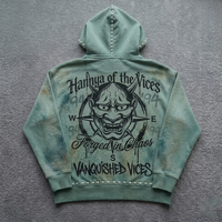 Hoodie Oversize Y2K Grunge Lavé avec Strass et Motif Hannya, Impression Personnalisée, Fournisseur de Vêtements OEM ODM pour Marques Privées