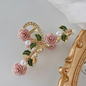 Épingles à cheveux en métal doré pour femmes, exquises, avec pierre œil de chat, fleur de rose, fermoir à cheveux - Product Image 6