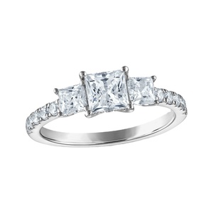 Anillo <span class=keywords><strong>de</strong></span> Compromiso con Diamante <span class=keywords><strong>de</strong></span> Laboratorio <span class=keywords><strong>de</strong></span> 2 Quilates, Corte Princesa, Tres Piedras, Pavé, Oro Blanco Sólido <span class=keywords><strong>de</strong></span> 10K/14K/18K, Certificado IGI, Personalizado CVD/HPHT - Product Image 1