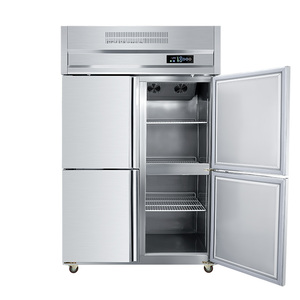 Réfrigérateur-congélateur vertical commercial à 4 portes en acier inoxydable, grande capacité, volume de 1000 L pour un espace de rangement généreux. Dégivrage automatique - Product Image 1