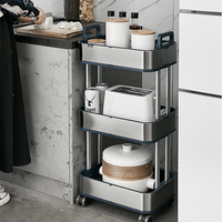 Chariot utilitaire roulant à 3 niveaux pour cuisine Support de rangement multifonctionnel en métal avec roues en fer pliable-pour usage domestique