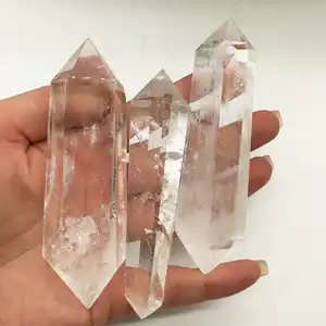 Punta de cuarzo de Roca natural de alta calidad, varita de piedras preciosas de torre de cristal transparente blanco curativo, doble terminado para regalos de cristal