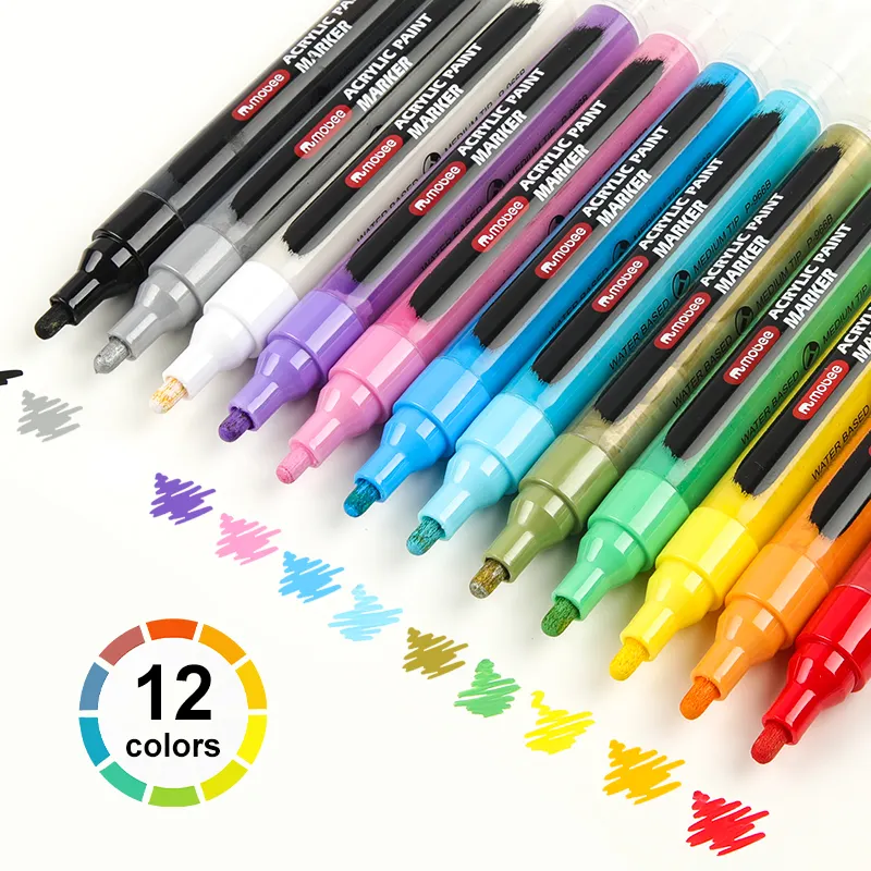 Mobee P-966B-12 acrylic paint pens assorted 20 colors acrylic paint markers non-fading non-poisonous acrylic paint markers set