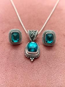 Vintage Style Natural Gemstone Jewelry Ensemble Including Pendant <b>Necklace</b> <b>and</b> <b>Earrings</b> Made from 925 Sterling <b>Silver</b> - Product Image 1