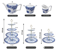 Set Peralatan Makan Keramik Motif Tanaman Gaya Retro Cina, Dekoratif Biru, untuk Hotel, Piring Makan, Mangkuk, dan Cangkir Kopi