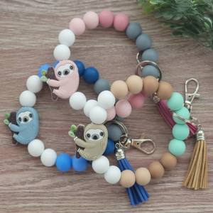 Schattige Luiaard Kralen Armband Effen Kleur Dier Siliconen Kralen Polsbandje Sleutelhanger Voor Vrouwen - Product Image 1