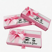 Boîte à tiroir en carton mat recyclable de luxe personnalisée avec nœud en ruban rose, boîtes d'emballage pour faux cils, pour cils en vison, cosmétiques