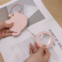 Loupe portable en forme de chat de dessin animé avec étui en cuir et sangle rétractable, pochette de protection en cuir PU, sac breloque