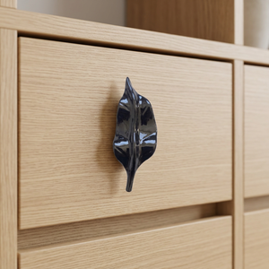 Leaf Shape <b>Drawer</b> Pull Handle Glossy <b>Black</b> Metal Cabinet Hardware for <b>Drawers</b> Minimalist Design Leaf Knob Modern Interior Arts - Product Image 1