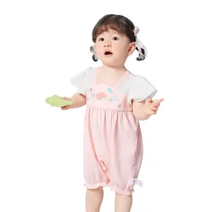 Guangzhou baju monyet bayi untuk anak laki-laki musim panas 100% pakaian katun dengan penutup kancing layanan OEM tersedia