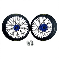 Ensemble de roues Supermoto de 17 pouces pour TM Racing Performance, moyeux en alliage d'aluminium CNC bleus et jantes de course noires en stock