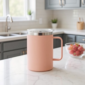 <span class=keywords><strong>22oz</strong></span> 스테인레스 스틸 커피 머그 뚜껑이있는 이중 벽 여행 텀블러 절연 여행 커피 컵 손잡이 모듬 색상 - Product Image 1