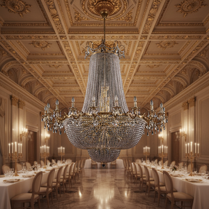Lámpara de Araña de Cristal de Lujo de Alta Gama para Vestíbulo de Hotel, Salón de Banquetes, Estilo Imperio Clásico, Lámparas Colgantes de Cristal Dorado Francés para Sala de Estar - Product Image 6
