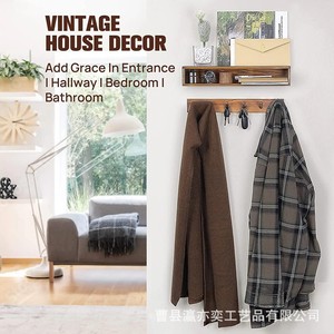 Solid Wood <b>Wall</b> Mounted Double Layer Coat Rack With Shelf For Entryway Bedroom <b>Storage</b> Durable Wooden <b>Hanging</b> Rack - Product Image 3