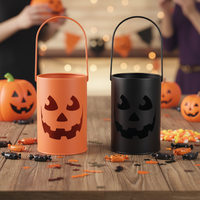 Lanterne en métal artisanale en forme de citrouille d'Halloween avec poignée, décoration Jack-O'-Lantern en fer, logo personnalisé, utilisation intérieure/extérieure, bougie