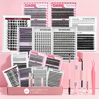 Kit d'extensions de cils en vison individuels et volumineux, avec adhésif et fixateur pour bouquets de cils, pour la vente en gros, personnalisable avec logo, pour revendeurs