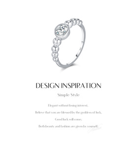 S925 Silver Round Diamond Minimalist Beaded <b>CZ</b> <b>Ring</b> Bezel Setting Ball Pattern Classic Engagement Band For Women - Product Image 5