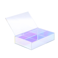 Boîte de rangement de bureau en acrylique transparent brillant avec couvercle articulé anti-poussière, boîte cadeau en acrylique irisé pour maquillage et bijoux
