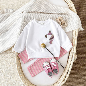 Automne INS enfants à capuche <span class=keywords><strong>caleçon</strong></span> ensemble bébé col rond avec licorne broderie à manches longues deux pièces motif de dessin animé - Product Image 3