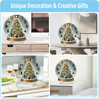 Kit de Peinture Diamant DIY Horloge Murale 2D en Acrylique Plat avec Boule de Cristal de Noël, Décoration de Table et de Chambre
