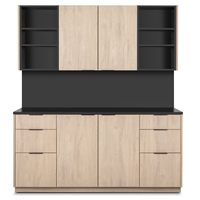 Meuble de rangement pour salon de coiffure en placage de bois naturel, avec éclairage LED bicolore personnalisé et évier intégré