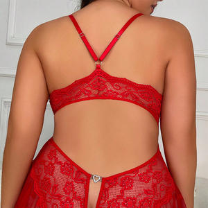 光滑加大码红色蕾丝透明开裆紧身衣性感女性内衣 - Product Image 5