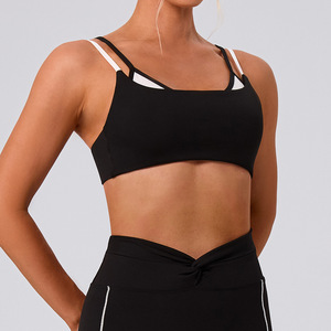 Sujetador deportivo de yoga para <span class=keywords><strong>mujer</strong></span> con bloques de color, estilo urbano, efecto dos piezas, <span class=keywords><strong>tirantes</strong></span> dobles y espalda retorcida, tipo top. - Product Image 6