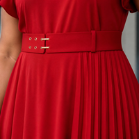 Robe midi plissée unie pour femme grande taille, coupe trapèze, col rond, manches classiques, style vintage, avec ceinture, en polyester, taille haute, respirante, pour l'été