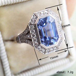 Anello dal design a forma di esagono blu, elegante anello da dito per donna - Product Image 5