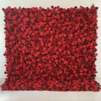 Mur de fleurs artificielles en soie de haute qualité, carré 3D 5D, roses rouges, facile à dérouler, 8x8 pieds, écologique, pour événements et fêtes, vente en gros