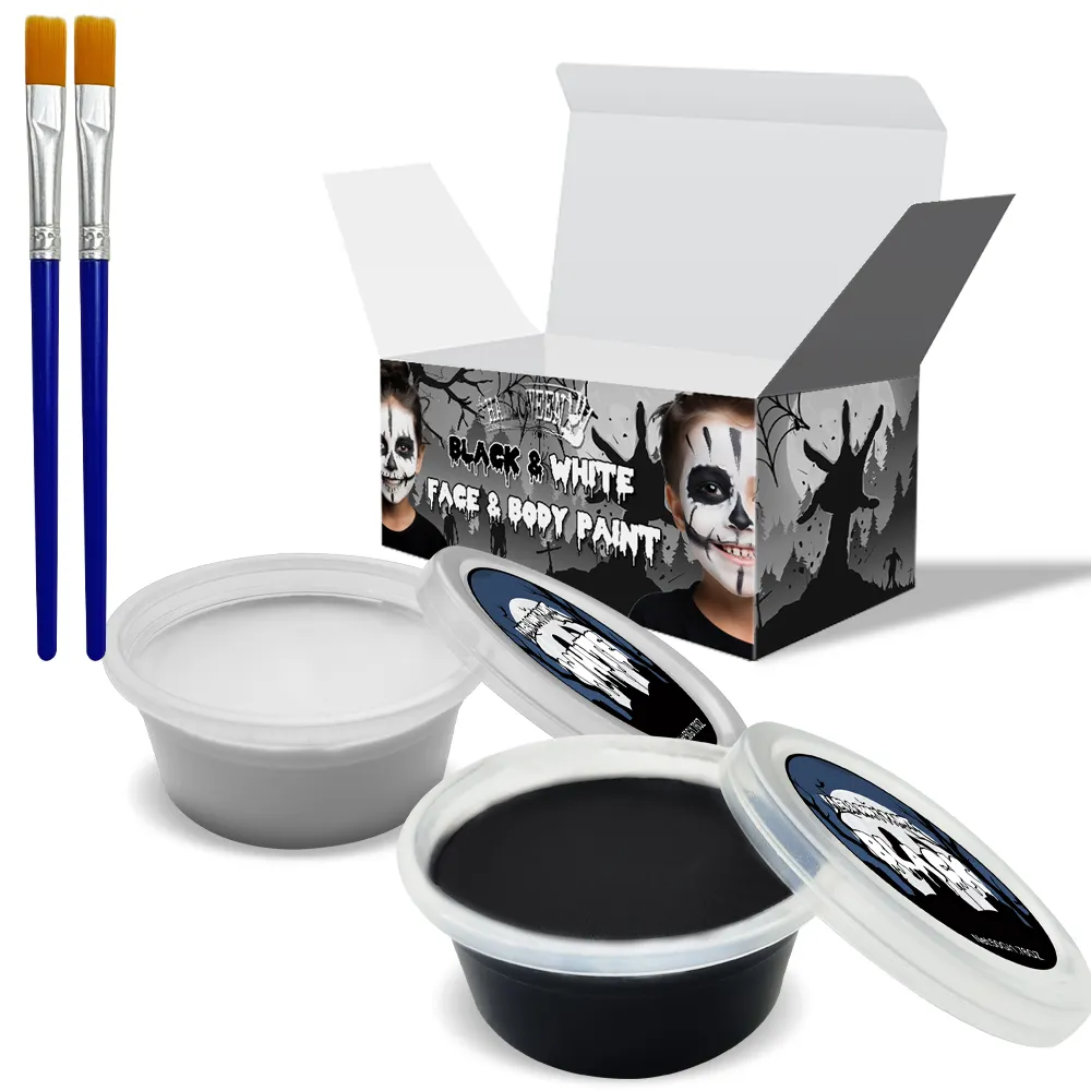 KHY negro blanco aceite pintura corporal conjunto de gran capacidad profesional Kit con pinceles para arte FIESTA DE Halloween Cosplay payaso pintura facial