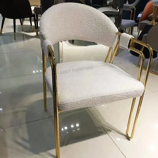 Lamb wool + iron gilded legs dining chair light luxury for restaurant/hotel pink/dark gray comfortable seater design cheap price