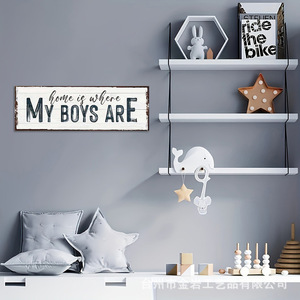 Etiqueta de pared rectangular de madera estilo INS, en stock, con la inscripción "My Boys", adhesivo decorativo de pared con barra de madera, letrero con eslogan. - Product Image 2