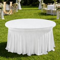 Housse de table ronde en spandex blanc personnalisée Uvenue avec jupe à volants, nappe extensible pour la décoration de la maison, des événements et des mariages