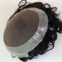 Prothèse capillaire invisible en dentelle et PU pour hommes, cheveux humains indiens bouclés de 24 mm, perruque masculine australienne